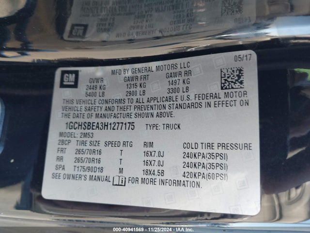 1GCHSBEA3H1277175 Chevrolet Colorado Wt