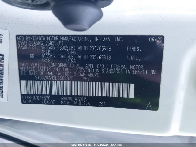 5TDCZRAH2LS509925 Toyota Highlander L