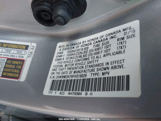 Honda Cr-v Ex-l 2015 2HKRM3H79FH516626 Image 9
