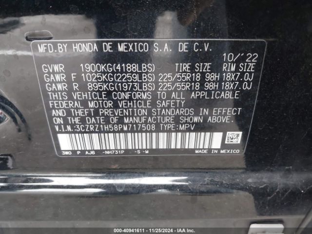 3CZRZ1H58PM717508 Honda Hr-v 2wd Sport