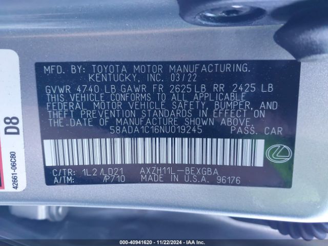 58ADA1C16NU019245 Lexus ES 300H