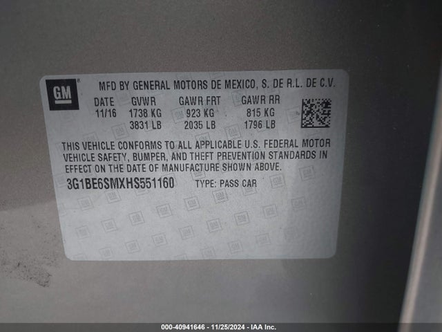 Chevrolet Cruze Lt Auto 2017 3G1BE6SMXHS551160 Image 9