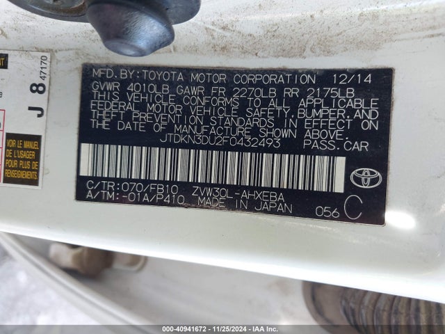 Toyota Prius 2015 JTDKN3DU2F0432493 Image 9