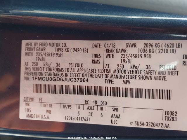 Ford ESCAPE SE 2018 1FMCU0GD6JUC37964 Image 9