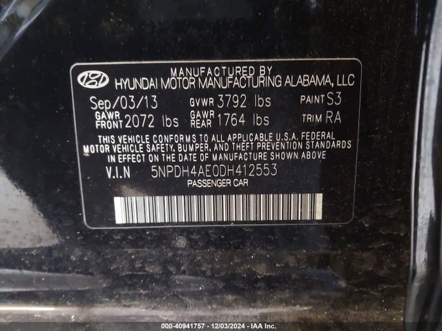 Продажа на аукционе авто 2013 Hyundai Elantra Limited, vin: 5NPDH4AE0DH412553, номер лота: 40941757