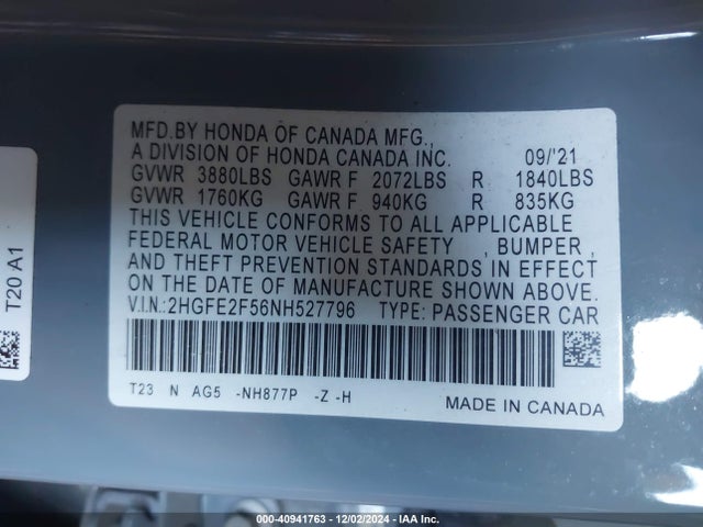 Honda Civic Sport 2022 2HGFE2F56NH527796 Image 9