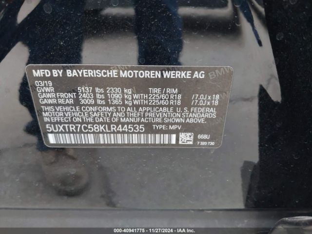 5UXTR7C58KLR44535 BMW X3 Sdrive30i