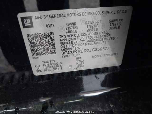 3GCUKRER7JG356577 Chevrolet Silverado 1500 Lt