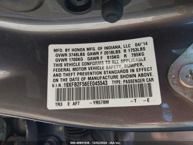 Honda Civic Lx 2014 19XFB2F56EE045543 Image 9