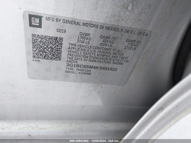 3G1BC6SM4KS601922 Chevrolet CRUZE LS