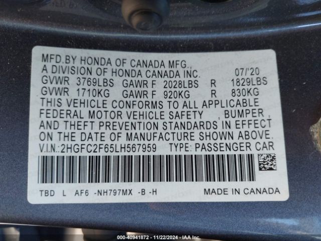 2HGFC2F65LH567959 Honda Civic Lx