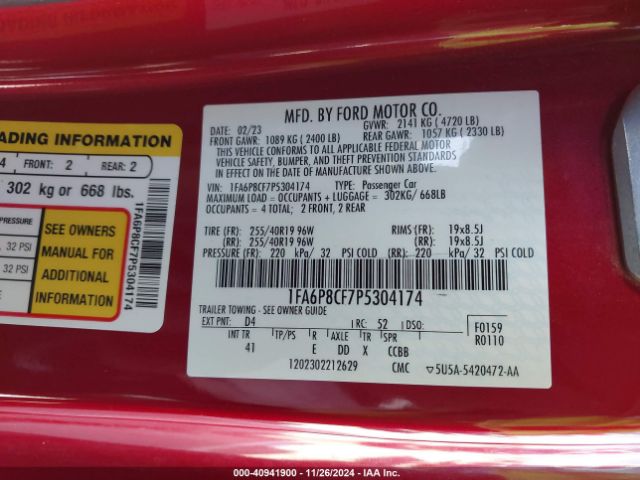 1FA6P8CF7P5304174 Ford Mustang Gt Premium