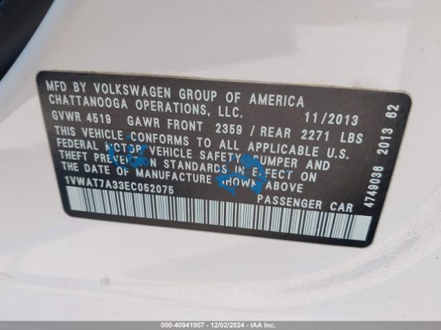 1VWAT7A33EC052075 Volkswagen Passat 1.8t Wolfsburg Edition