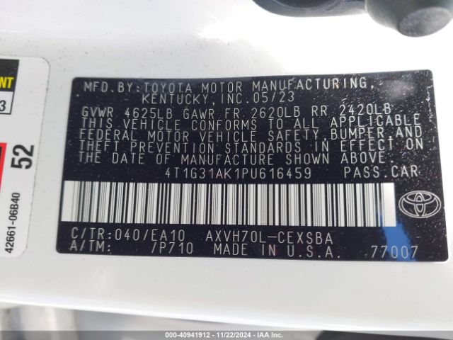 4T1G31AK1PU616459 Toyota Camry Se Hybrid