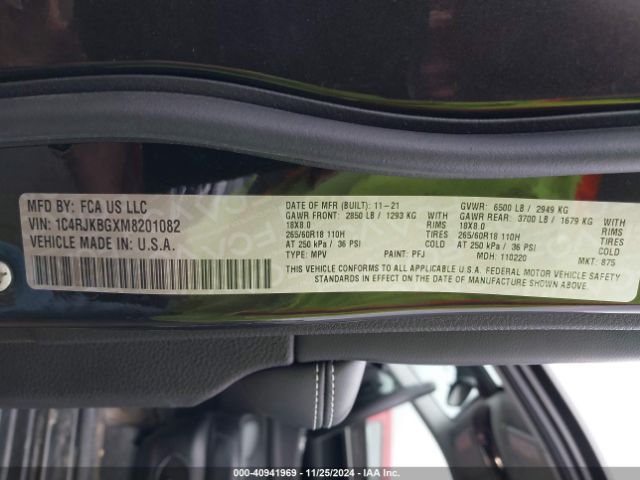 1C4RJKBGXM8201082 Jeep Grand Cherokee L Limited 4x4