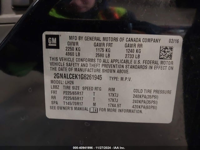 Chevrolet EQUINOX LT 2016 2GNALCEK1G6261945 Image 9