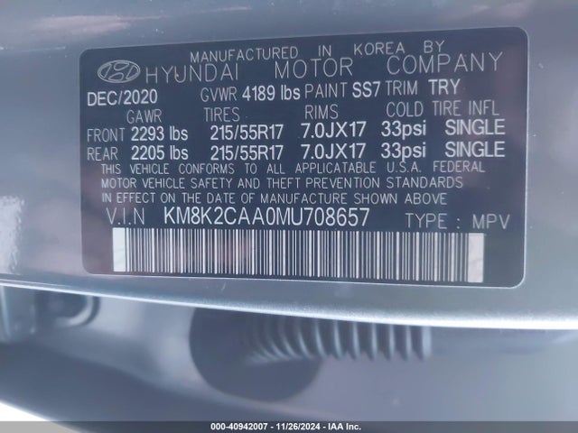 Hyundai Kona Sel 2021 KM8K2CAA0MU708657 Image 9