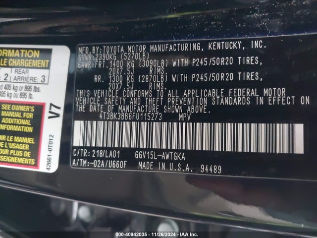 Toyota Venza Limited V6 2015 4T3BK3BB6FU115273 Image 9