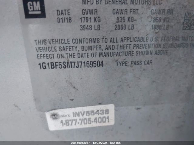 1G1BF5SM7J7169504 Chevrolet Cruze Premier Auto