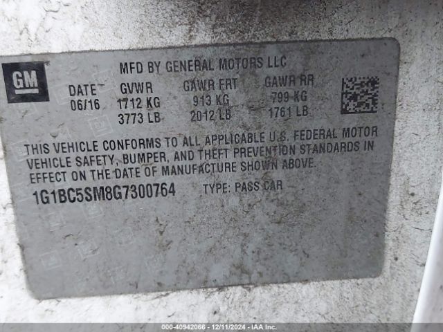 1G1BC5SM8G7300764 Chevrolet Cruze Ls Auto