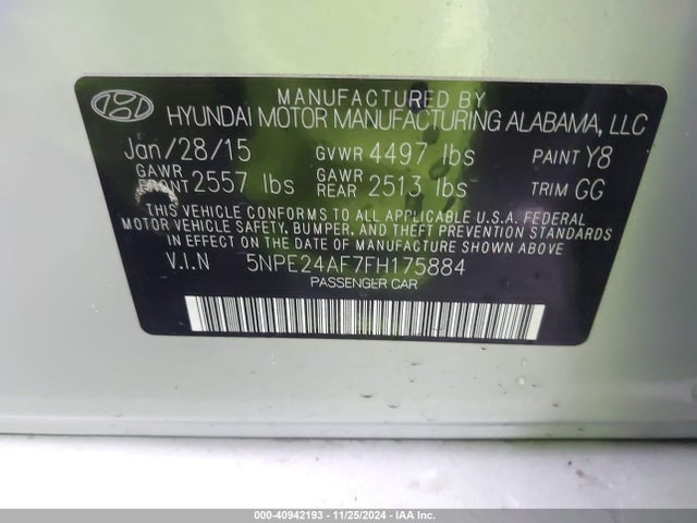 Hyundai SONATA SE 2015 5NPE24AF7FH175884 Image 9