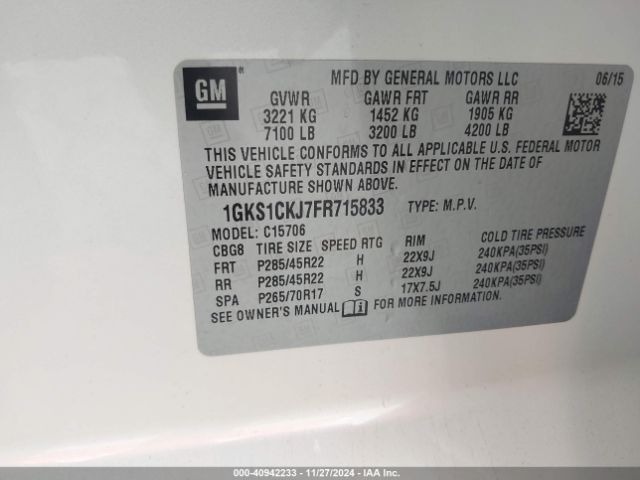 1GKS1CKJ7FR715833 GMC YUKON DENALI