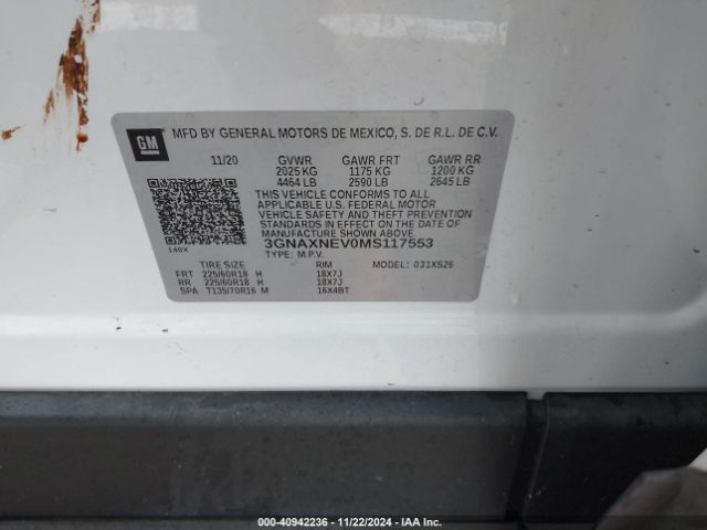 3GNAXNEV0MS117553 Chevrolet Equinox Fwd Premier