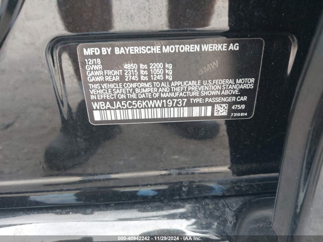 WBAJA5C56KWW19737 BMW 530I