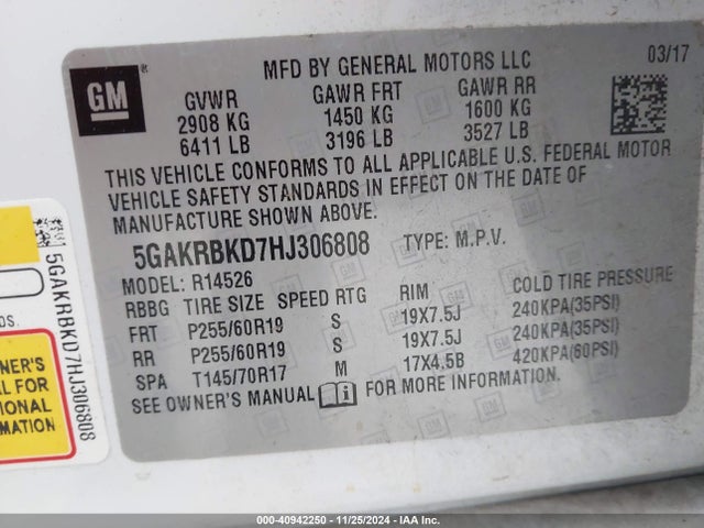 5GAKRBKD7HJ306808 Buick Enclave Leather