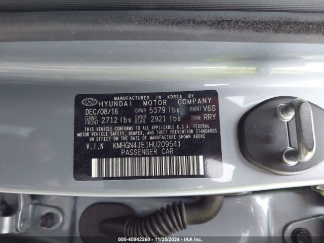KMHGN4JE1HU209541 Genesis G80 3.8