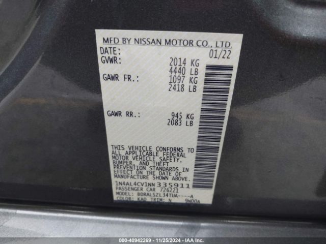 1N4AL4CV1NN335911 Nissan Altima Sr Vc-turbo Fwd