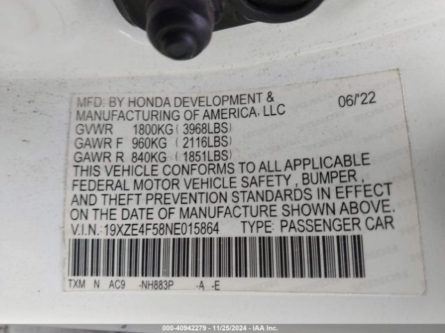 19XZE4F58NE015864 Honda INSIGHT EX