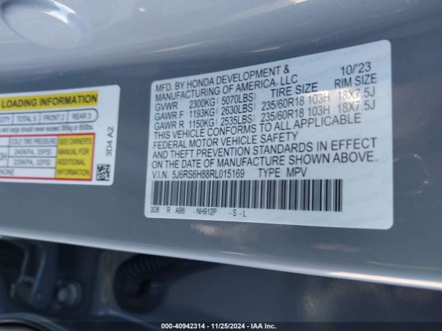 5J6RS6H88RL015169 Honda Cr-v Hybrid Sport-l