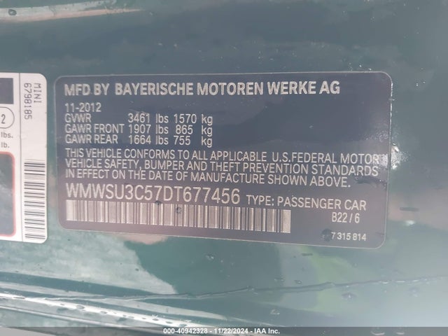 2013 MINI HARDTOP WMWSU3C57DT677456 Photo 8