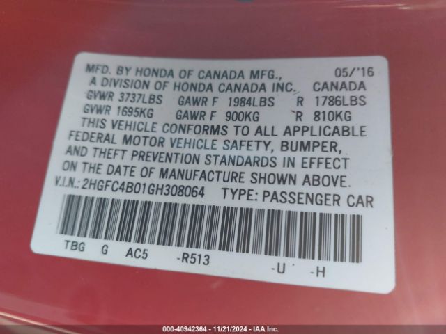 2HGFC4B01GH308064 Honda Civic Lx-p