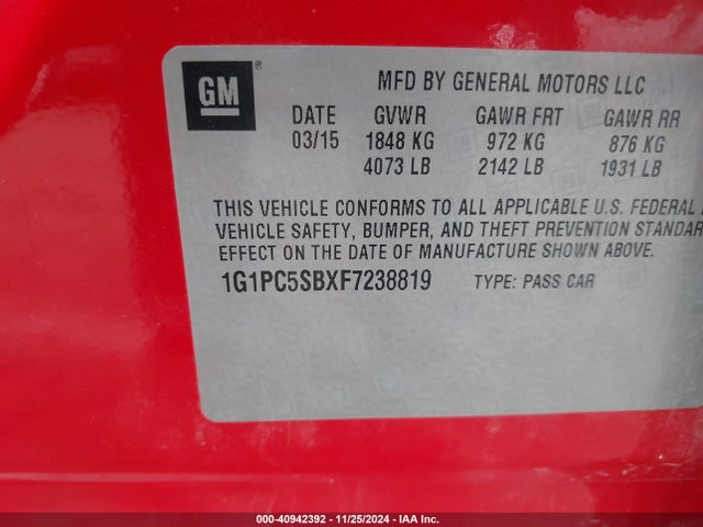 Chevrolet Cruze 1lt Auto 2015 1G1PC5SBXF7238819 Image 9
