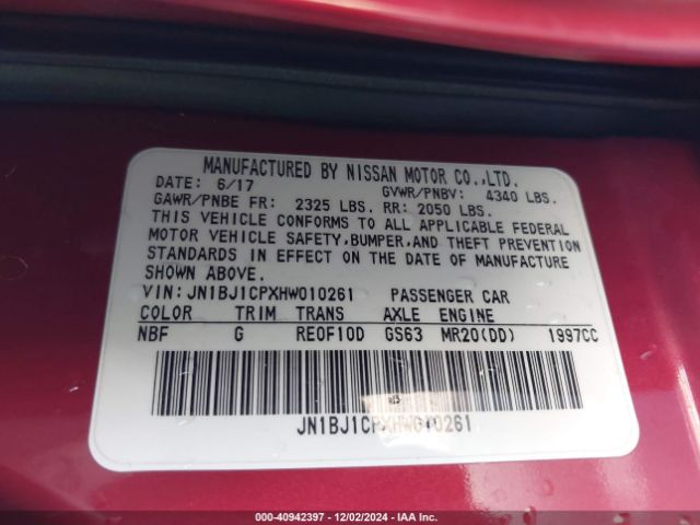 JN1BJ1CPXHW010261 Nissan Rogue Sport S