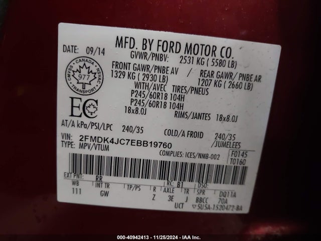 Ford EDGE SEL 2014 2FMDK4JC7EBB19760 Image 9