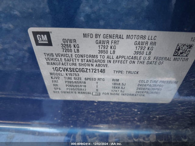 1GCVKSEC6GZ172148 Chevrolet Silverado 1500 2lz