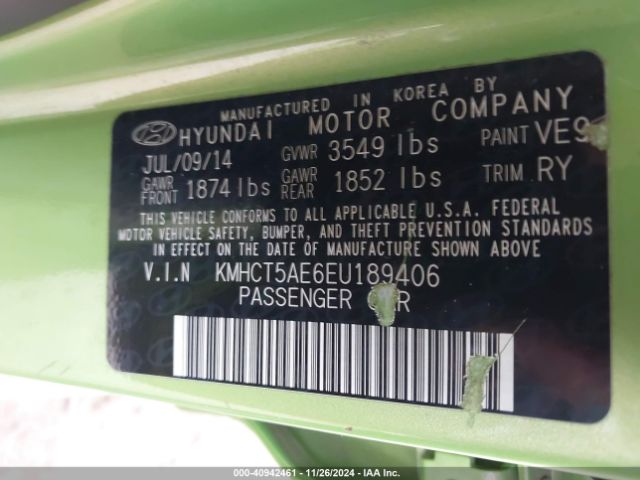 KMHCT5AE6EU189406 Hyundai ACCENT GS