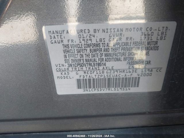 3N1CP5DV7RL519514 Nissan Kicks Sr Xtronic Cvt