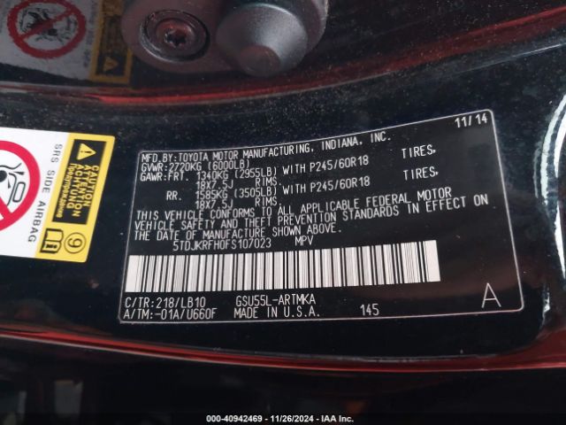 5TDJKRFH0FS107023 Toyota Highlander Xle V6