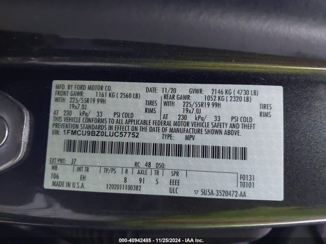 1FMCU9BZ0LUC57752 Ford Escape Se Sport Hybrid
