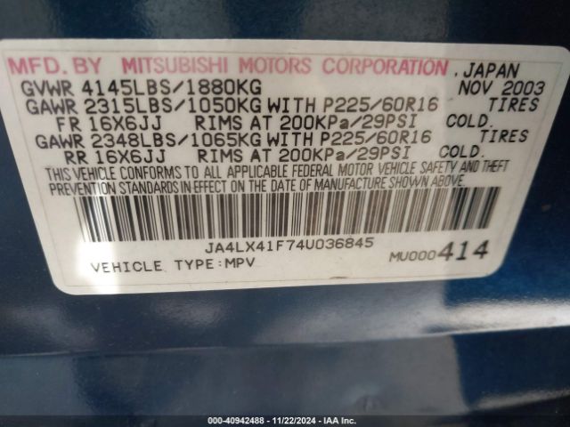 2004 MITSUBISHI OUTLANDER JA4LX41F74U036845 Photo 8