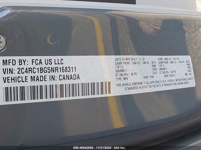 2C4RC1BG5NR168311 Chrysler Pacifica Touring L