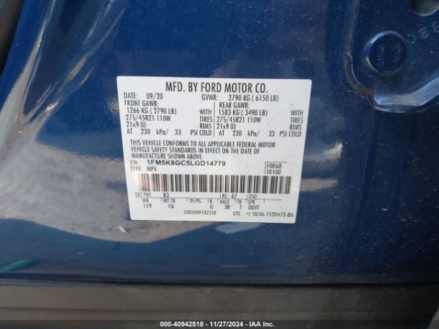 1FM5K8GC5LGD14779 Ford Explorer St