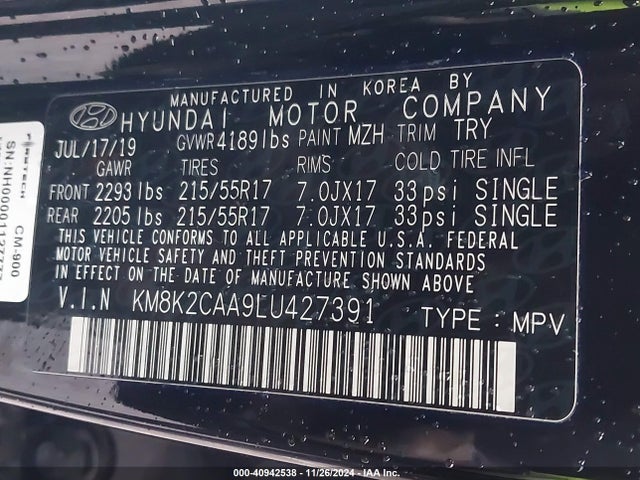 Hyundai Kona Sel 2020 KM8K2CAA9LU427391 Image 9