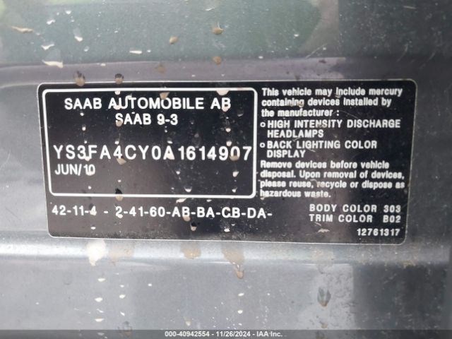 2010 SAAB 9-3 YS3FA4CY0A1614907 Photo 8
