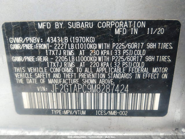 JF2GTAPC9M8287424 Subaru Crosstrek Premium