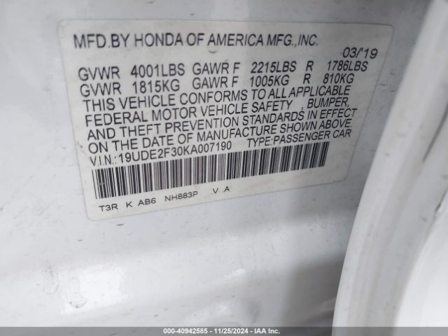 19UDE2F30KA007190 Acura Ilx Standard